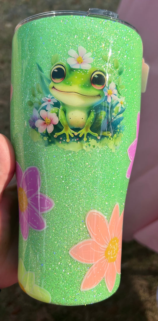 Frog with hand painted flowers