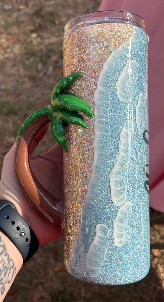 Beach with palm tree handle
